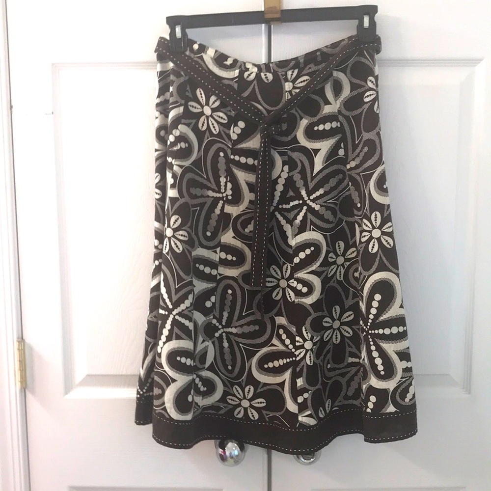 Carole Little, Linen Blend, Size 6, Fully Lined, brown and Cream Skirt